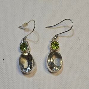 Sterling Silver 925 and Green‎ Amethyst and Peridot French Wire Dangle Earrings